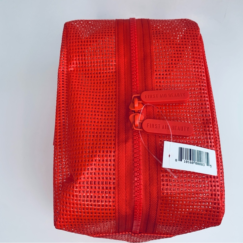 First Aid Beauty Bold Red Mesh Cosmetic Travel Toiletry Bag NWT - Picture 5 of 12